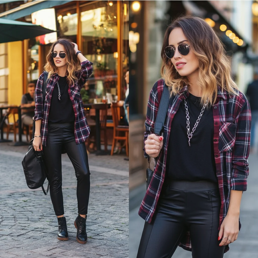 Plaid Shirt with Black Jeggings