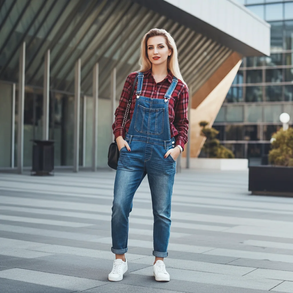 Plaid Shirt with Overalls