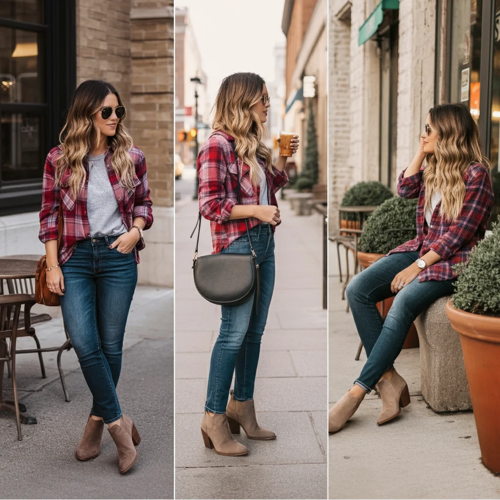 Plaid Shirt with Skinny Jeans and Ankle Boots