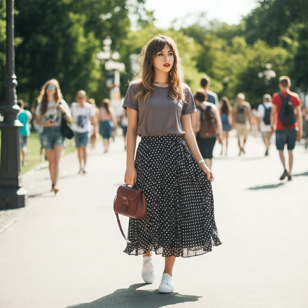 Polka Dot Skirt with Fitted Tee
