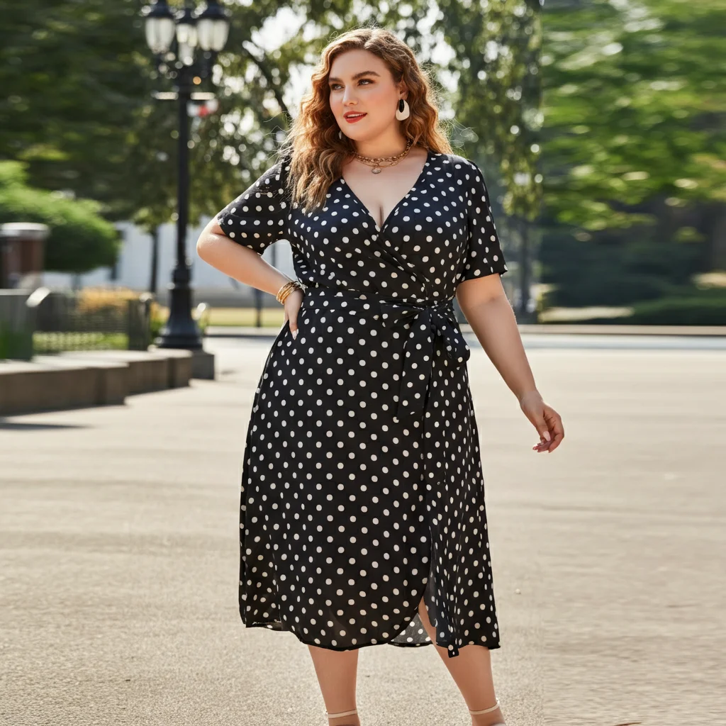 Polka Dot Wrap Dress with Belt