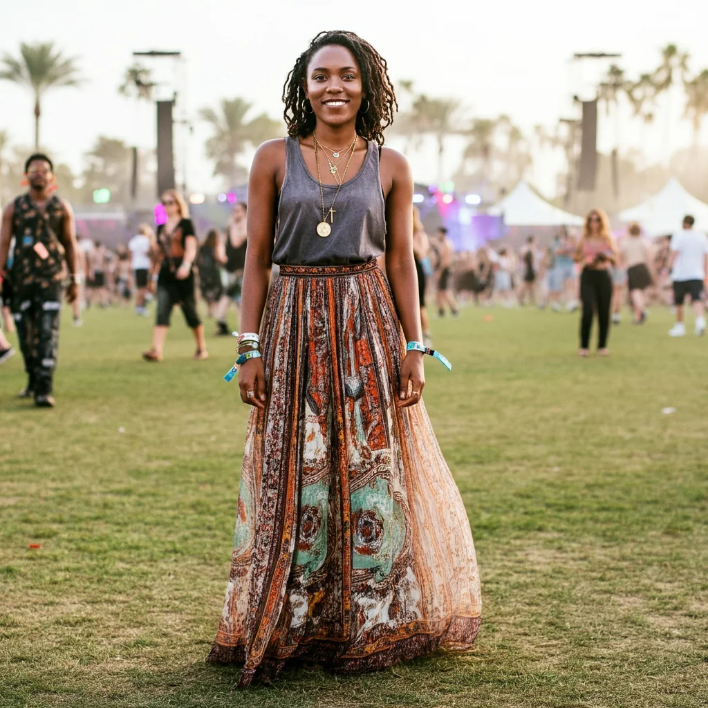 Printed Maxi Skirt with Tank Top