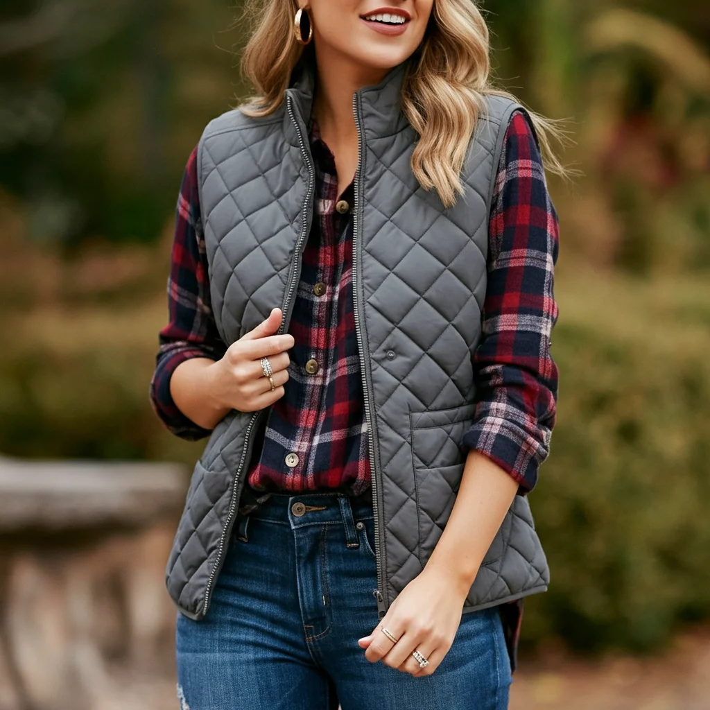 Quilted Vest with Plaid Shirt