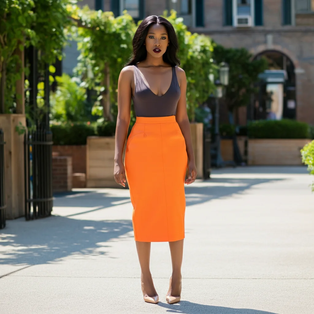 Sleek bodysuit with a midi skirt