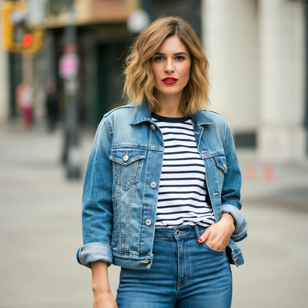 Striped Shirt and Denim Jacket