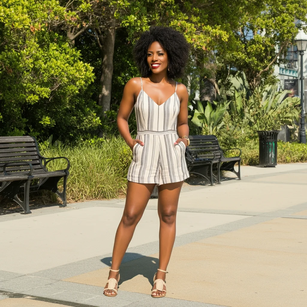 Striped romper with casual sandals