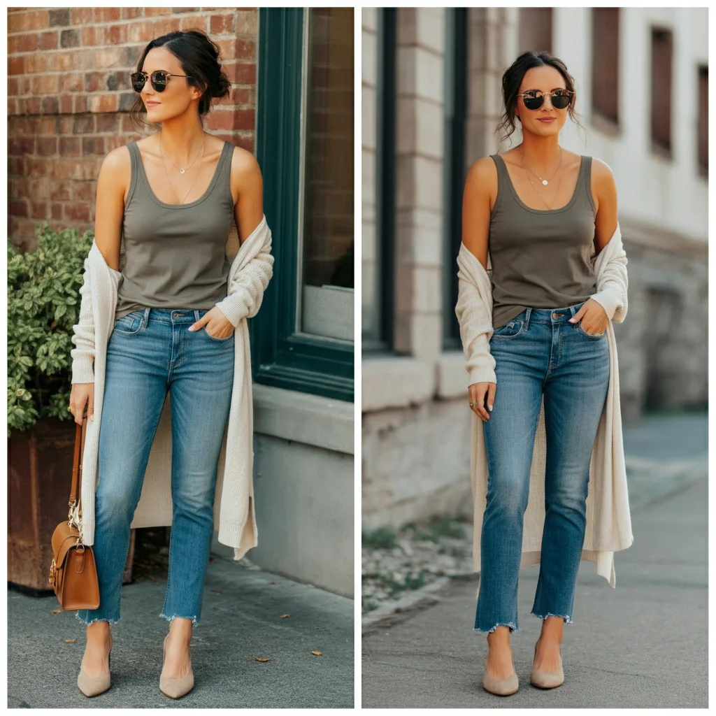 Tank Top with Cardigan and Jeans