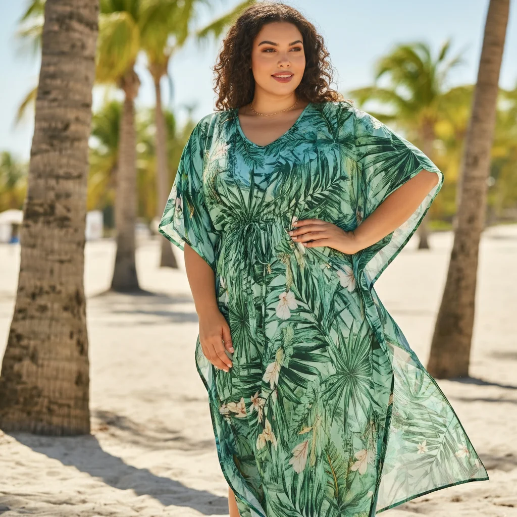 Tropical Print Kaftan Style Dress