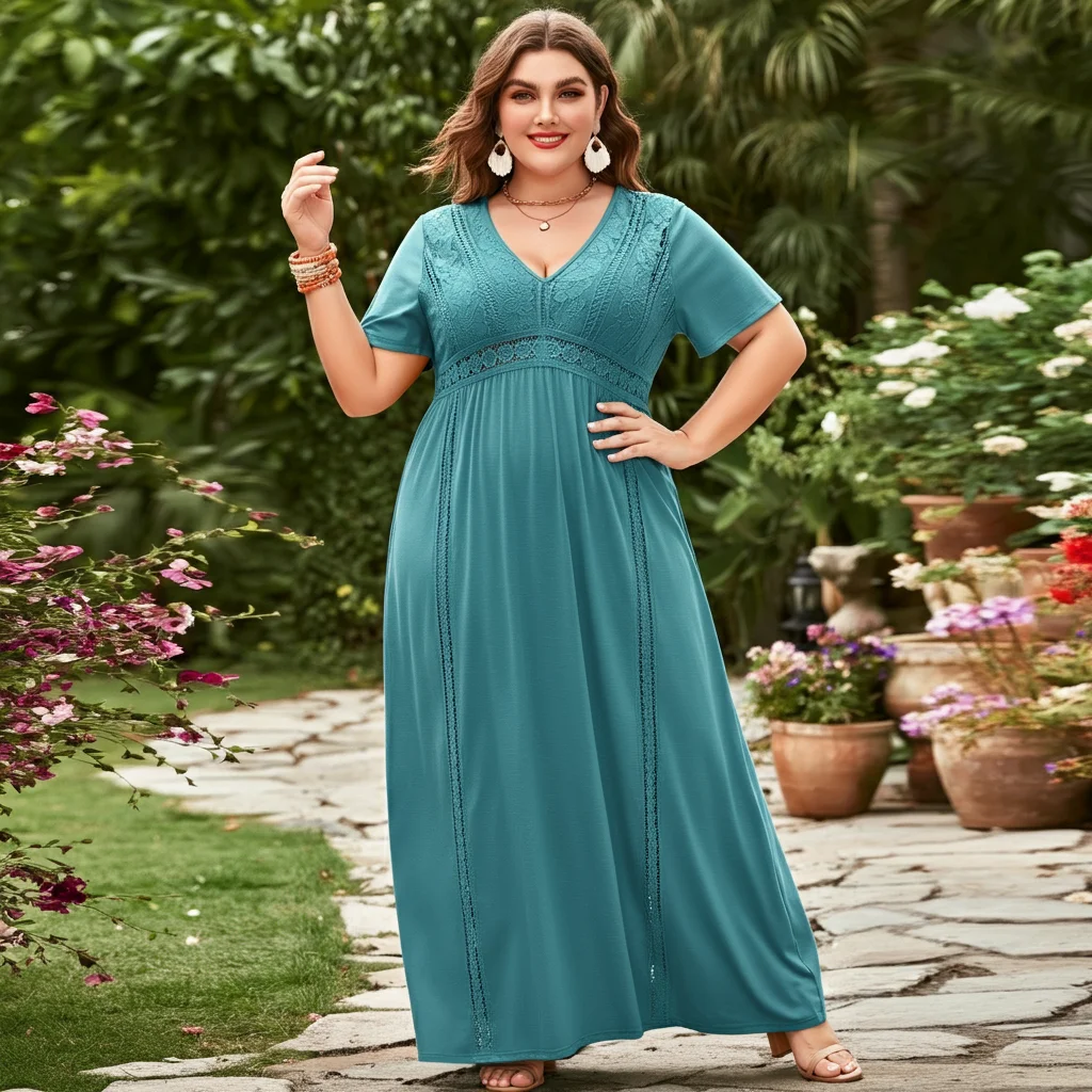 V-neck Maxi with Lace Detailing