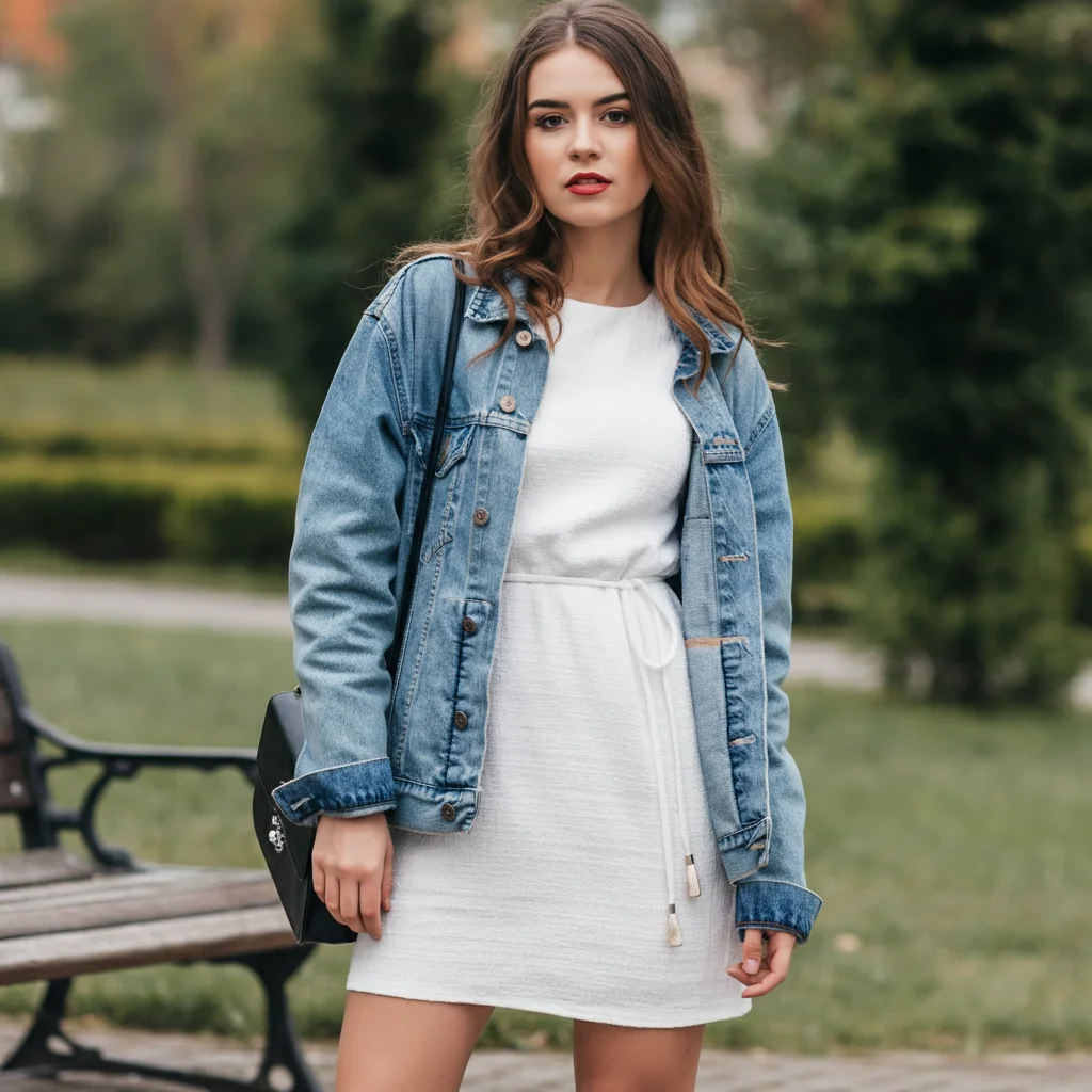 White Dress with a Denim Jacket