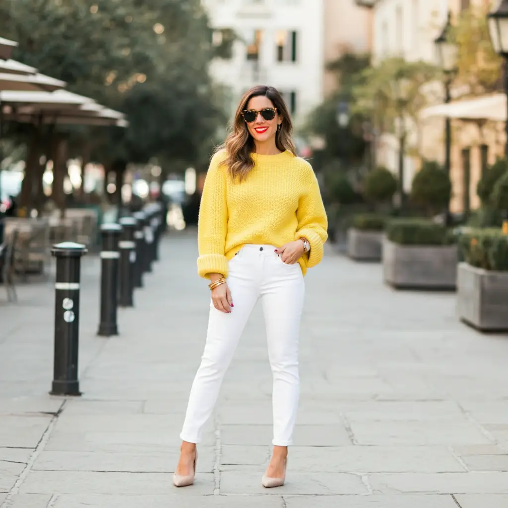 Yellow Sweater with White Jeans