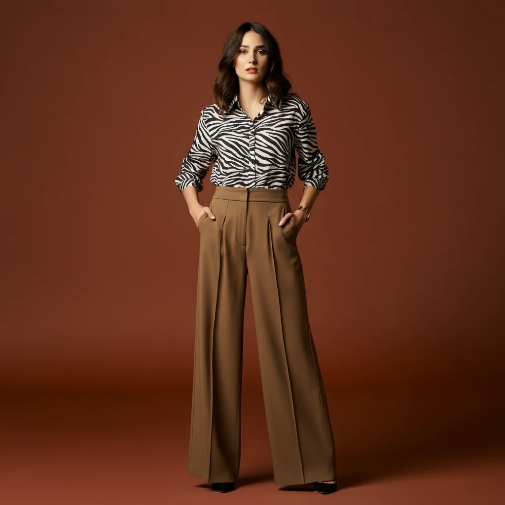 Zebra Print Shirt with Wide-Leg Pants
