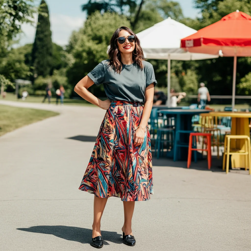 A-Line Midi Skirt with a T-Shirt