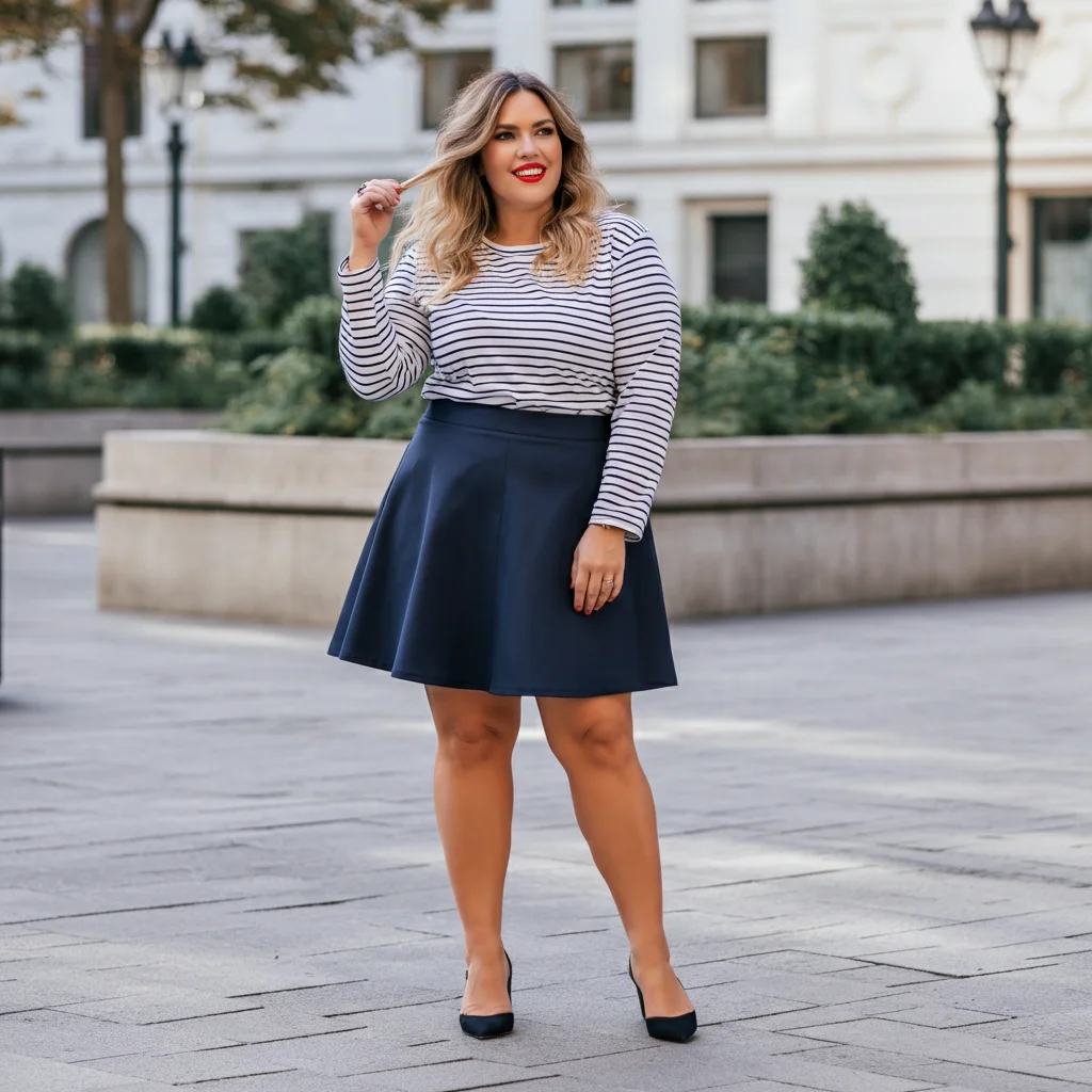 A-Line Mini Skirt with a Striped Shirt