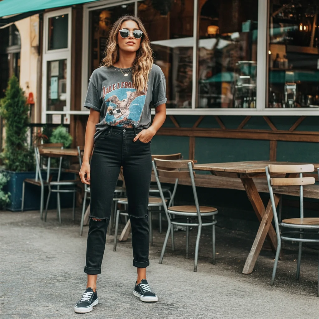 Black Jeans with a Graphic Tee