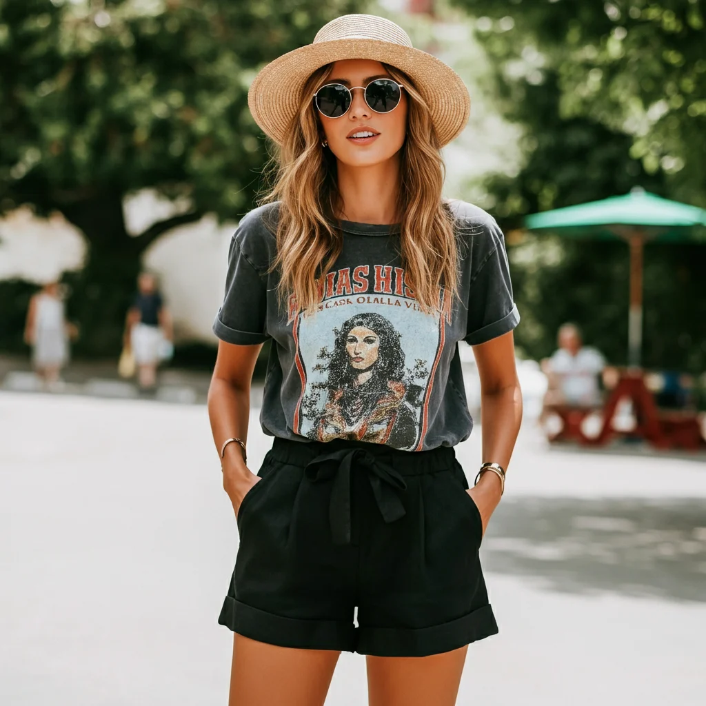 Black Shorts and a Graphic Tee