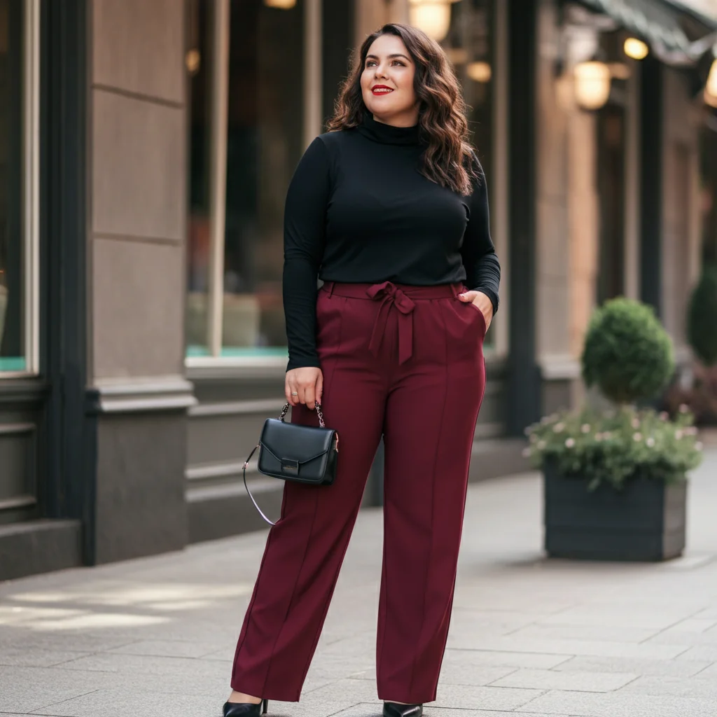 Black Turtleneck with Maroon Pants