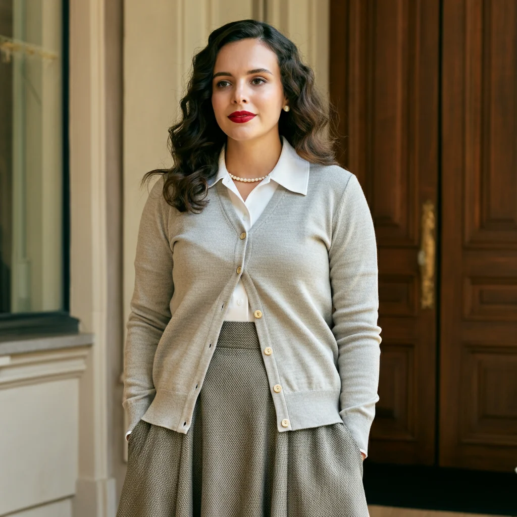 Button-Up Cardigan with A-Line Skirt