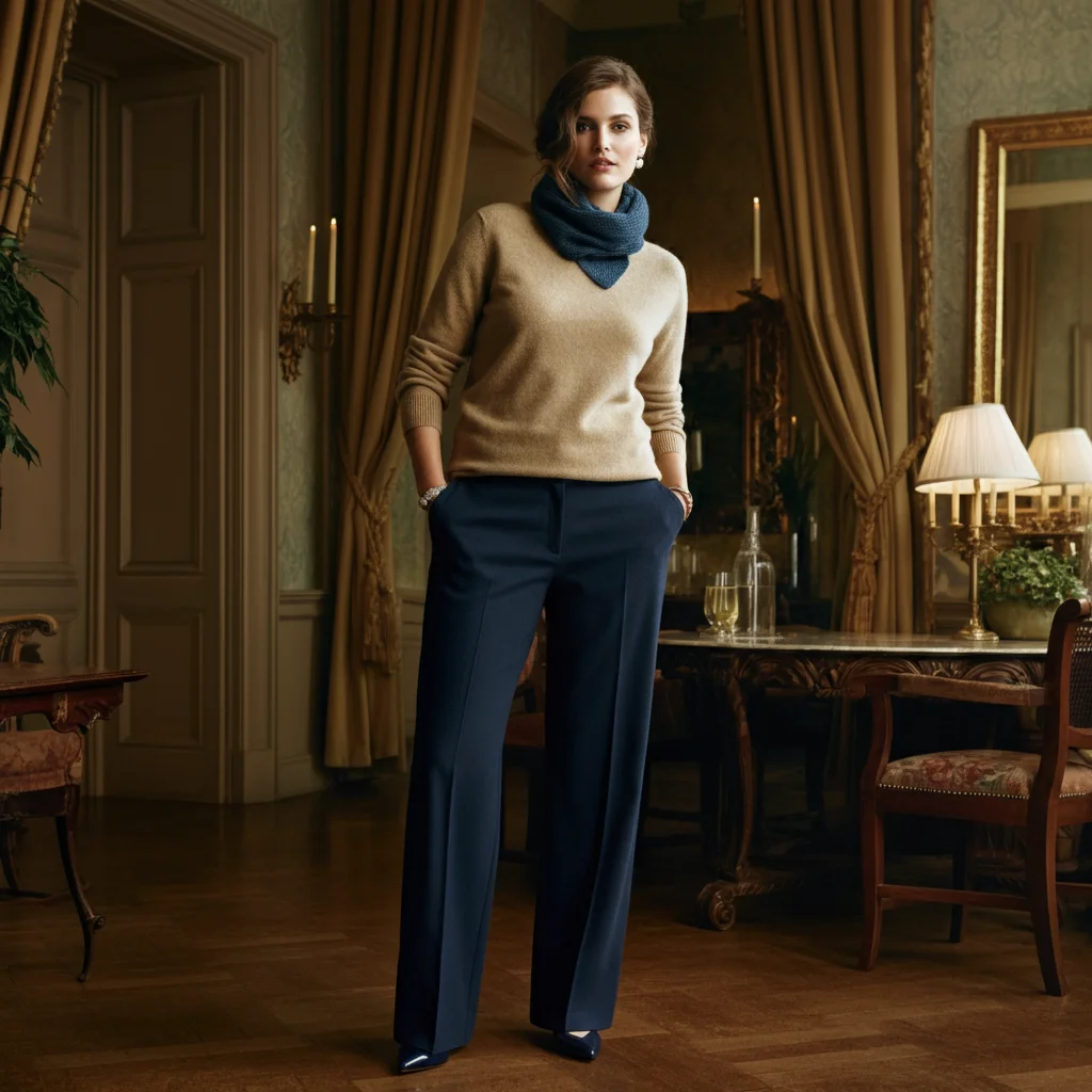Cashmere Sweater with Navy Pants