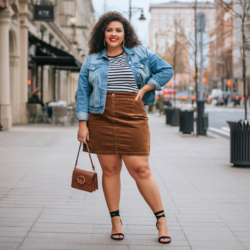 Corduroy Mini Skirt with a Denim Jacket