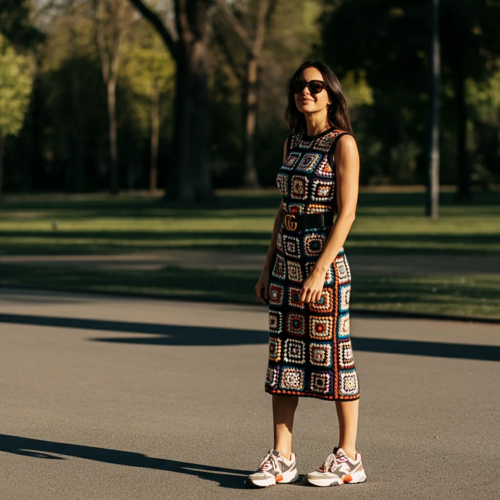 Crochet Midi Dress and Sneakers