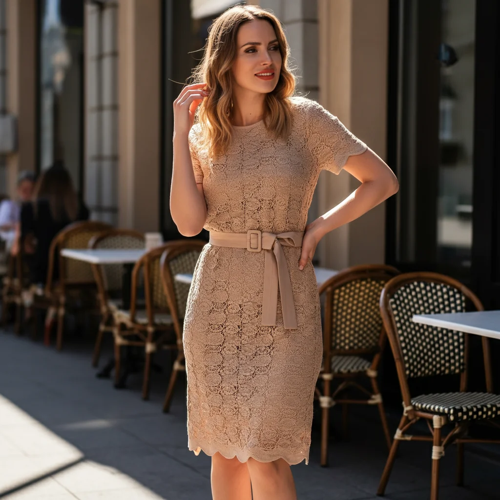 Crochet Shift Dress with a Belt