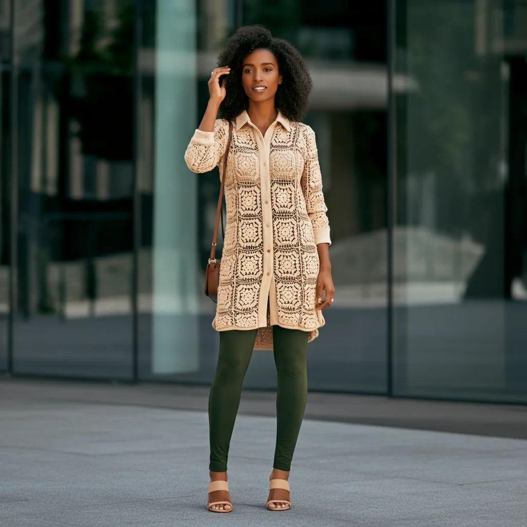 Crochet Shirt Dress with Leggings
