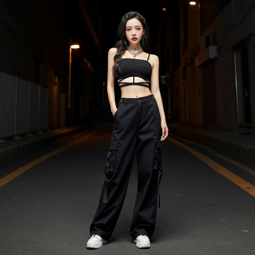 Crop Top with High-waisted Cargo Pants