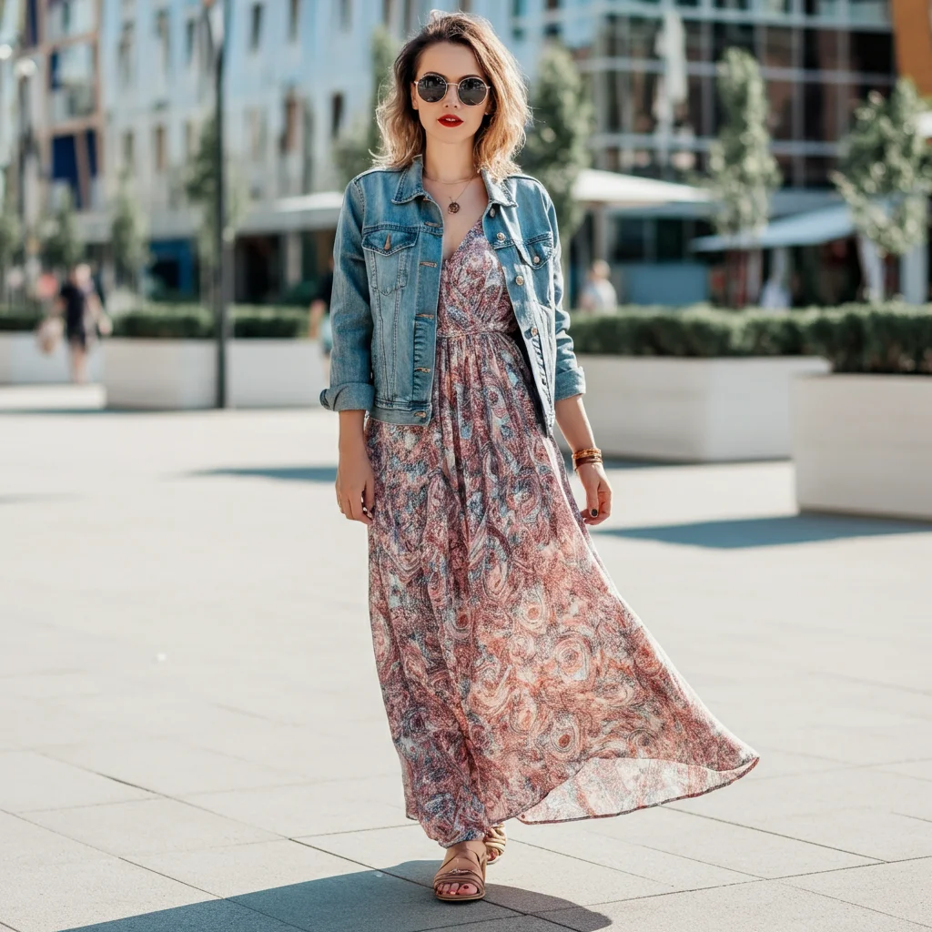 Denim Jacket and Summer Maxi Dress