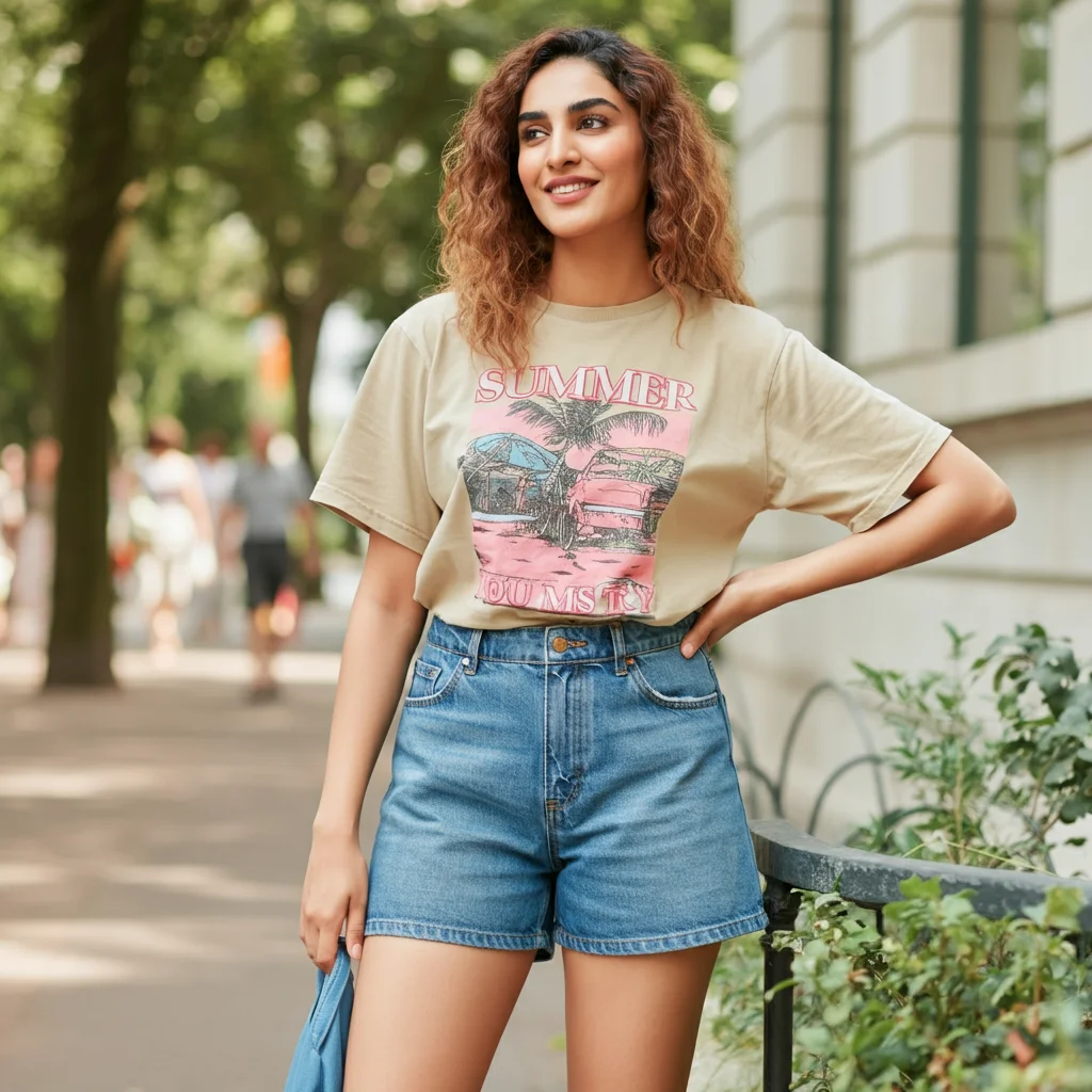 Denim Shorts with a Graphic Tee