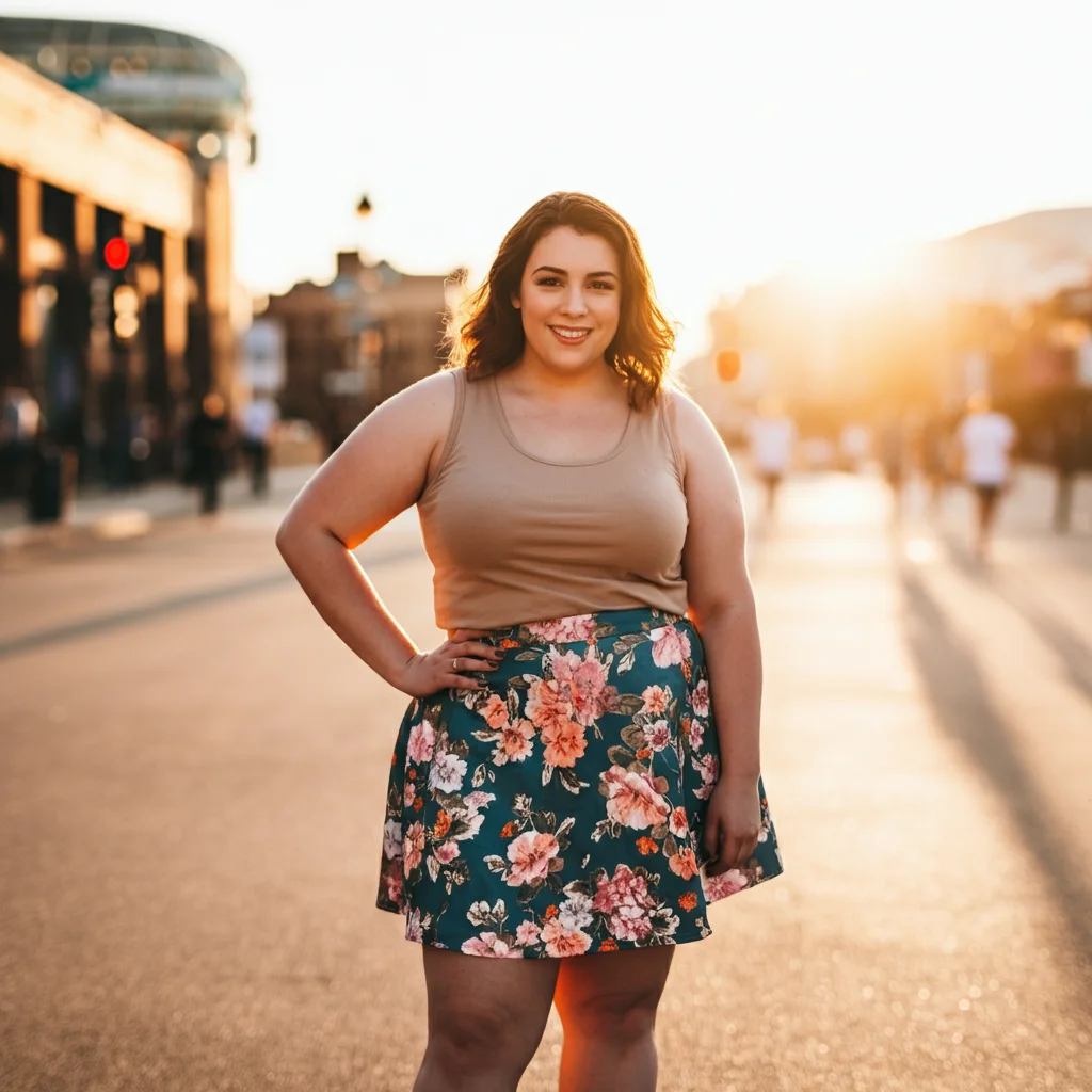 Floral Mini Skirt with a Solid Tank Top