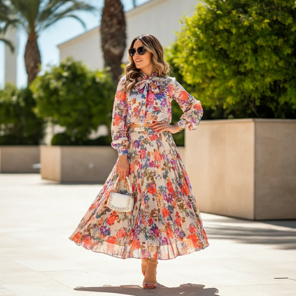 Floral Skirt with a Matching Blouse