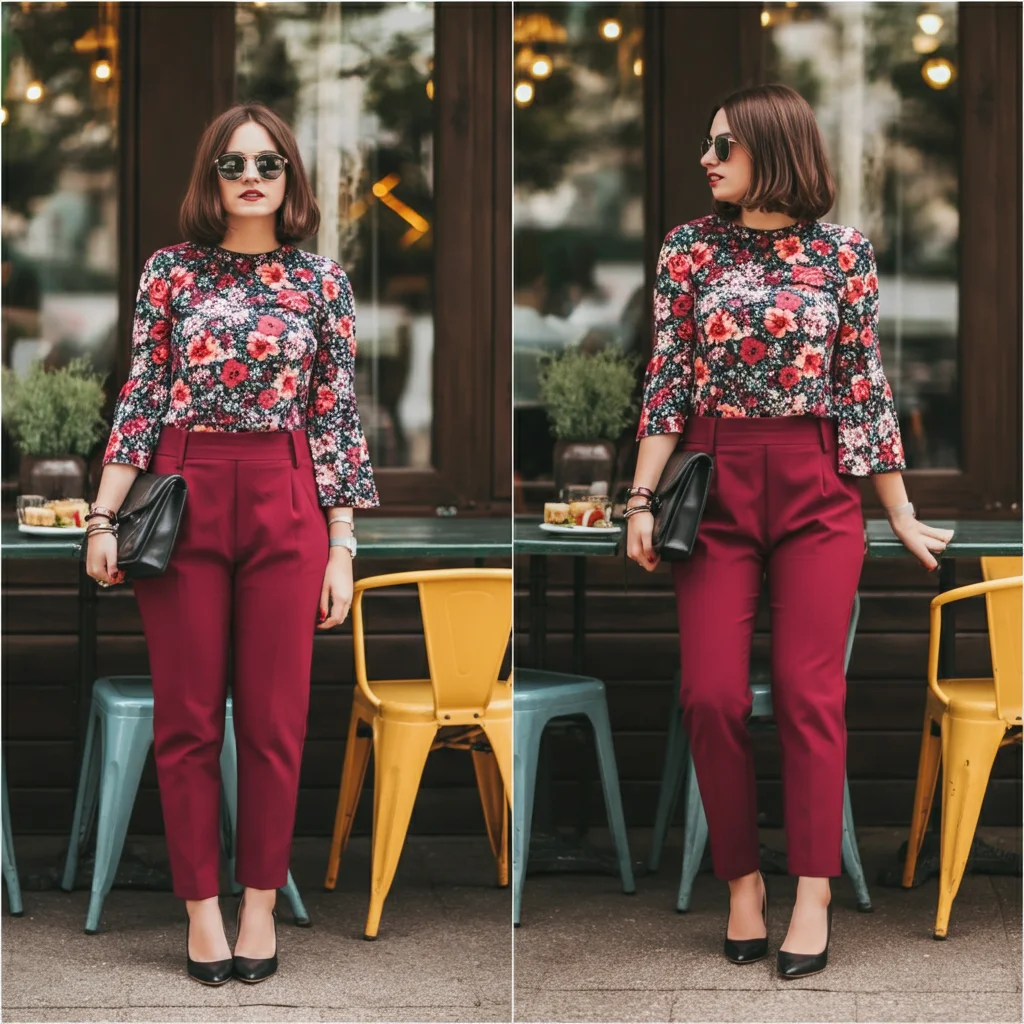 Floral Top with Maroon Pants