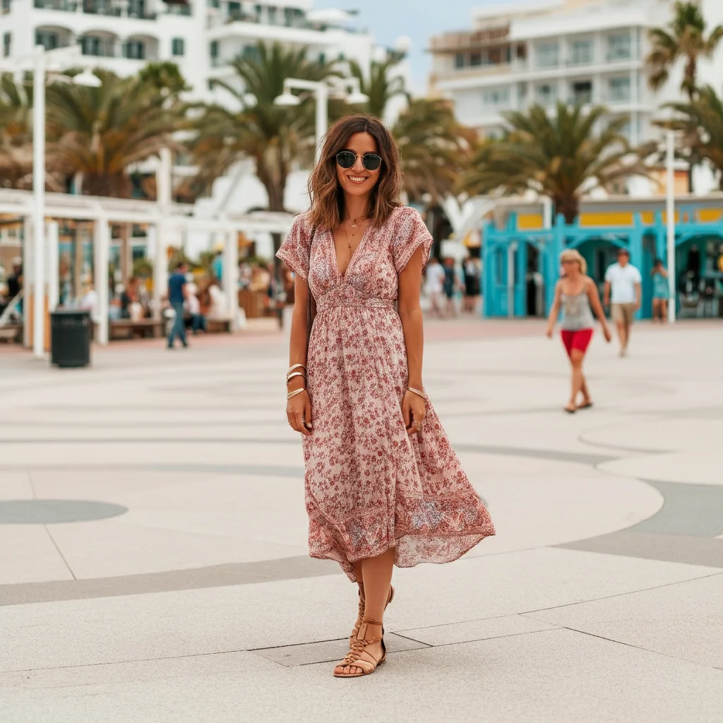 Flowy Midi Dress and Strappy Sandals