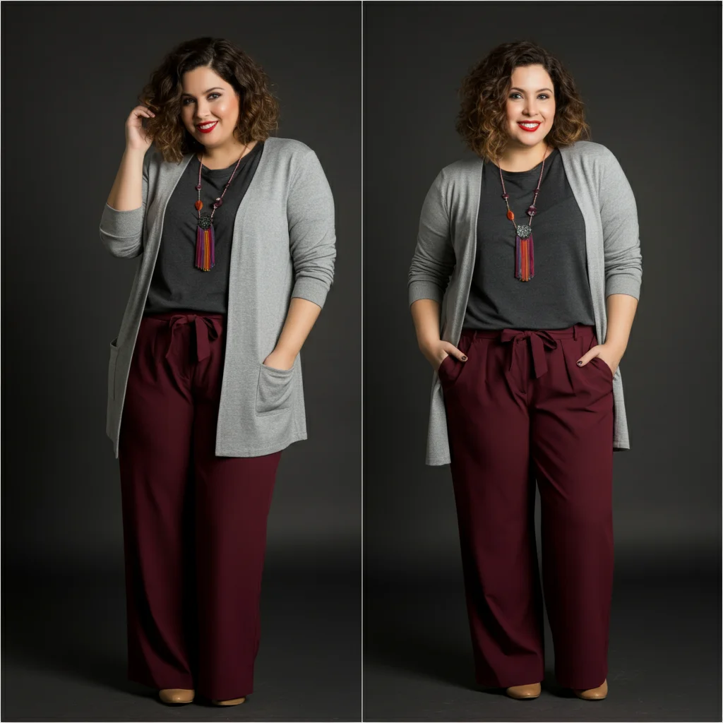 Gray Cardigan and Maroon Pants