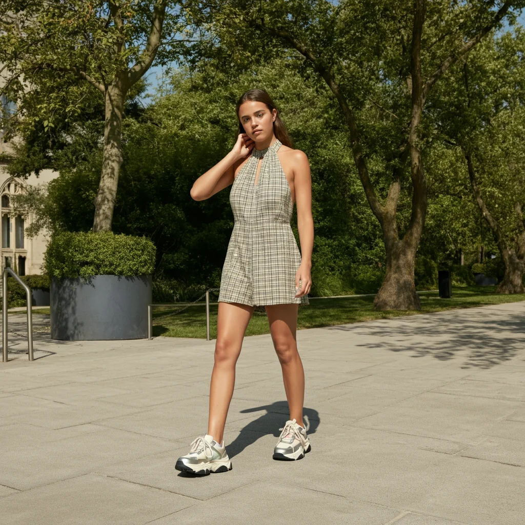 Halter Neck Romper with Chunky Sneakers