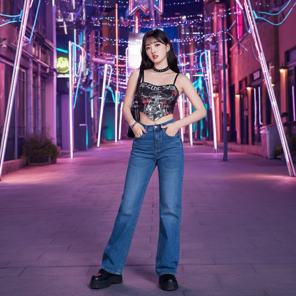 High-waisted Jeans with a Band Crop Top