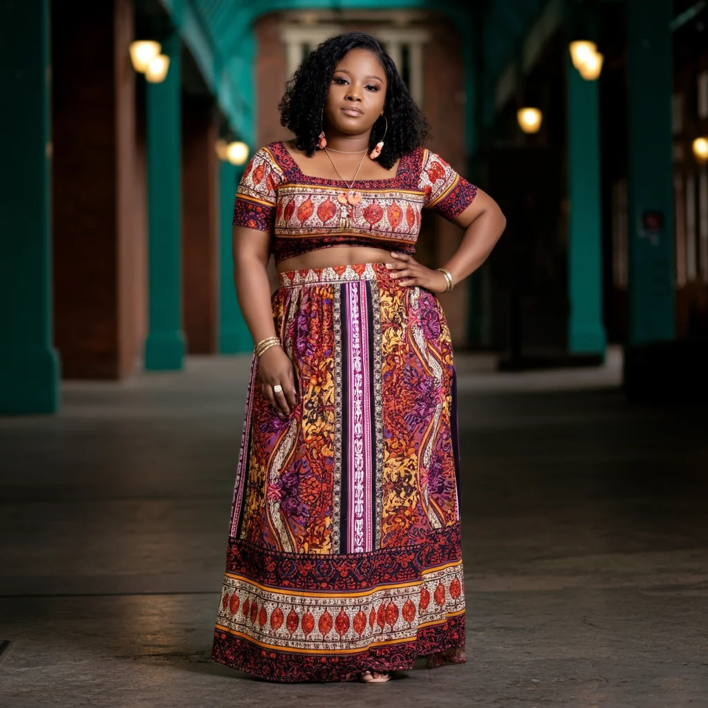 High-waisted maxi Skirt with a Cropped Top