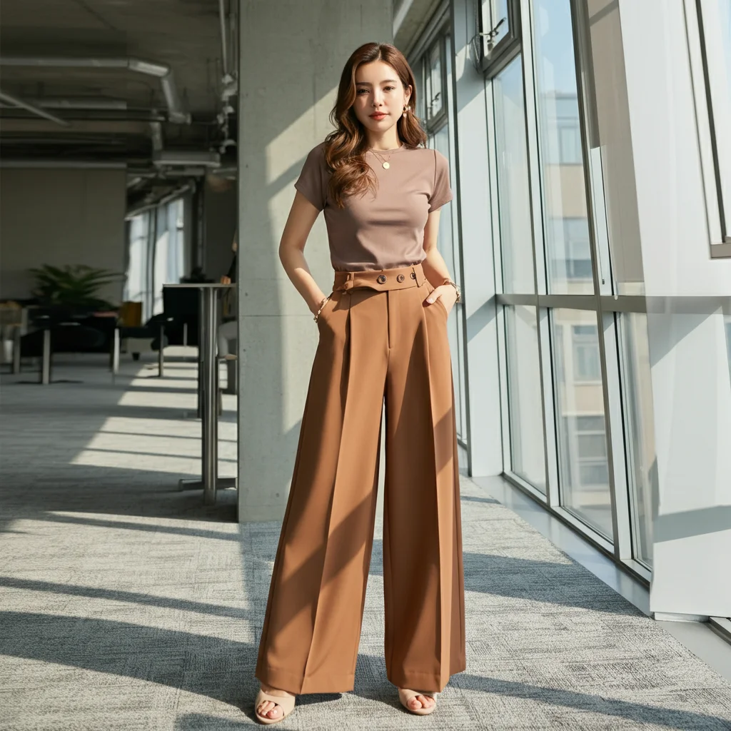 High-waisted wide-leg Pants and a Fitted Top