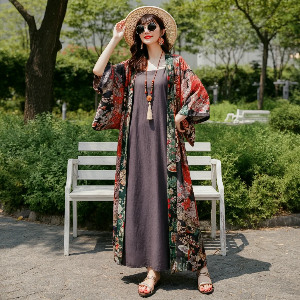 Kimono with a Sleeveless Maxi Dress