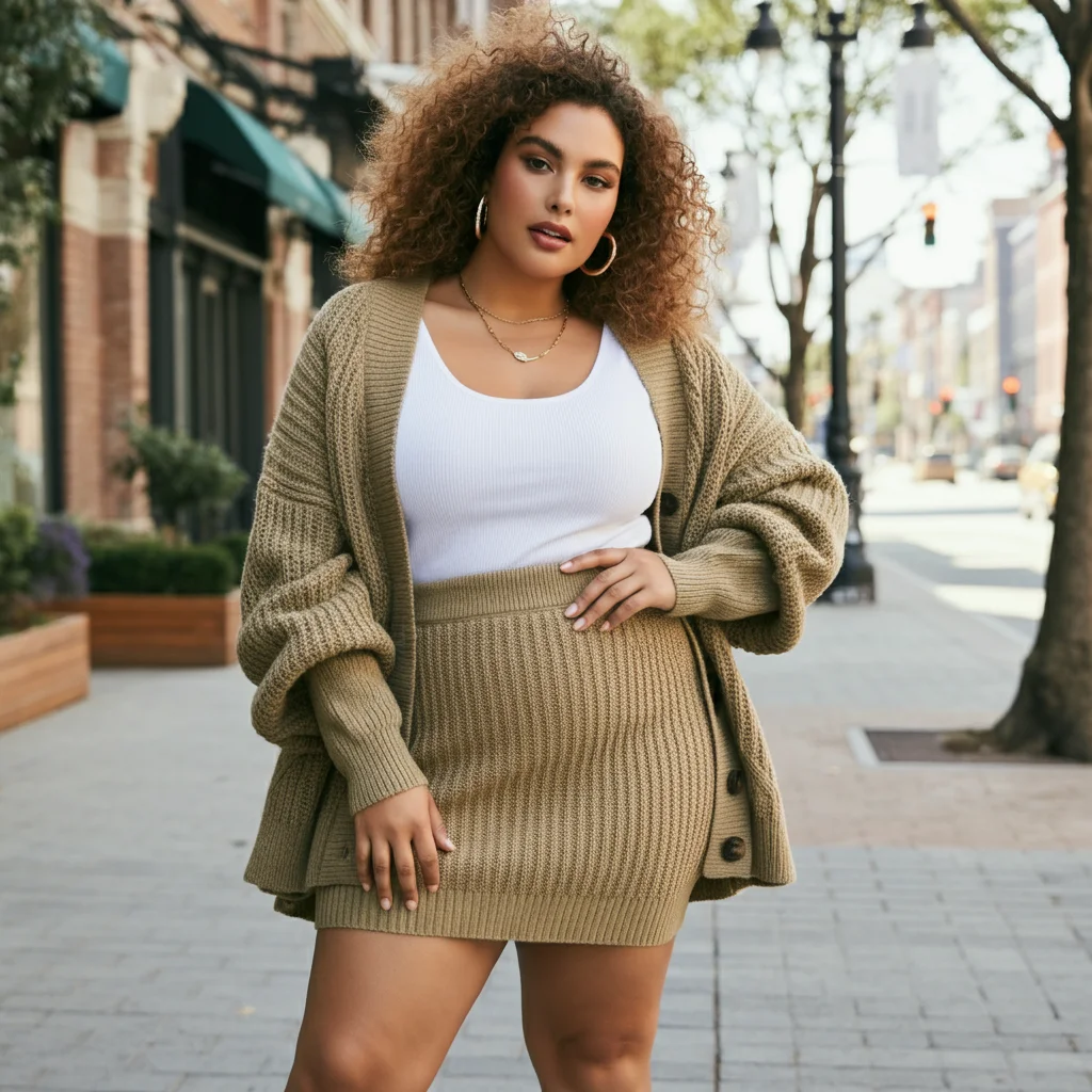 Knit Mini Skirt with an Oversized Cardigan