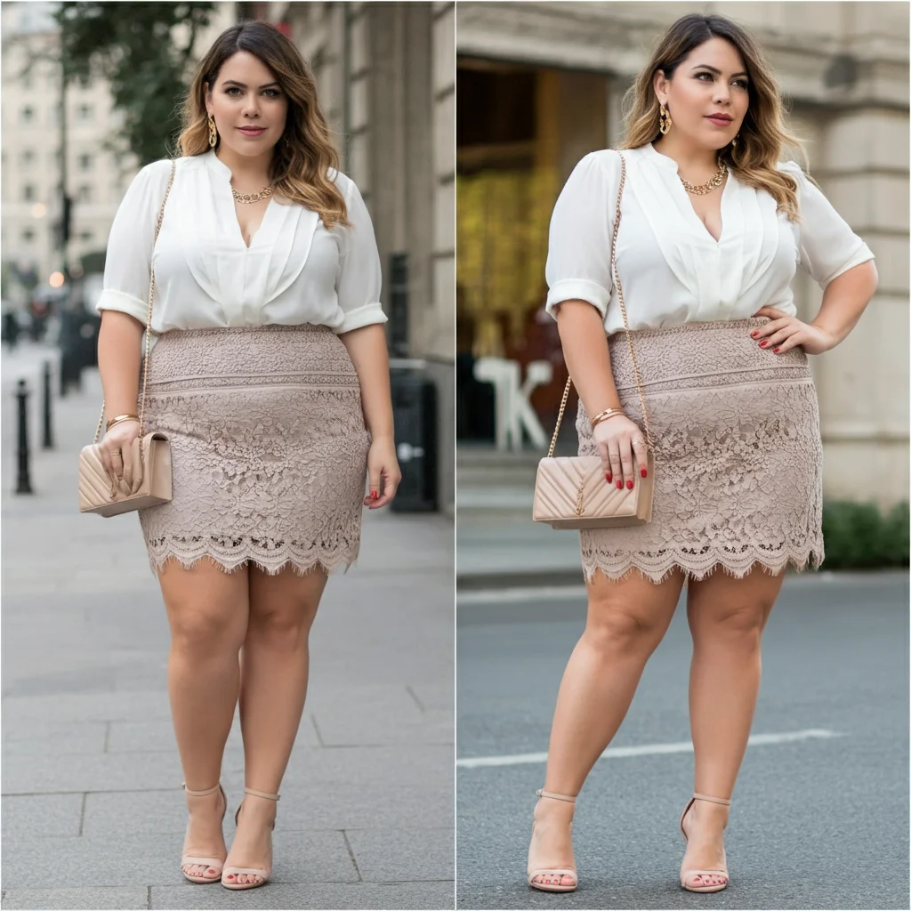 Lace Mini Skirt with a White Blouse