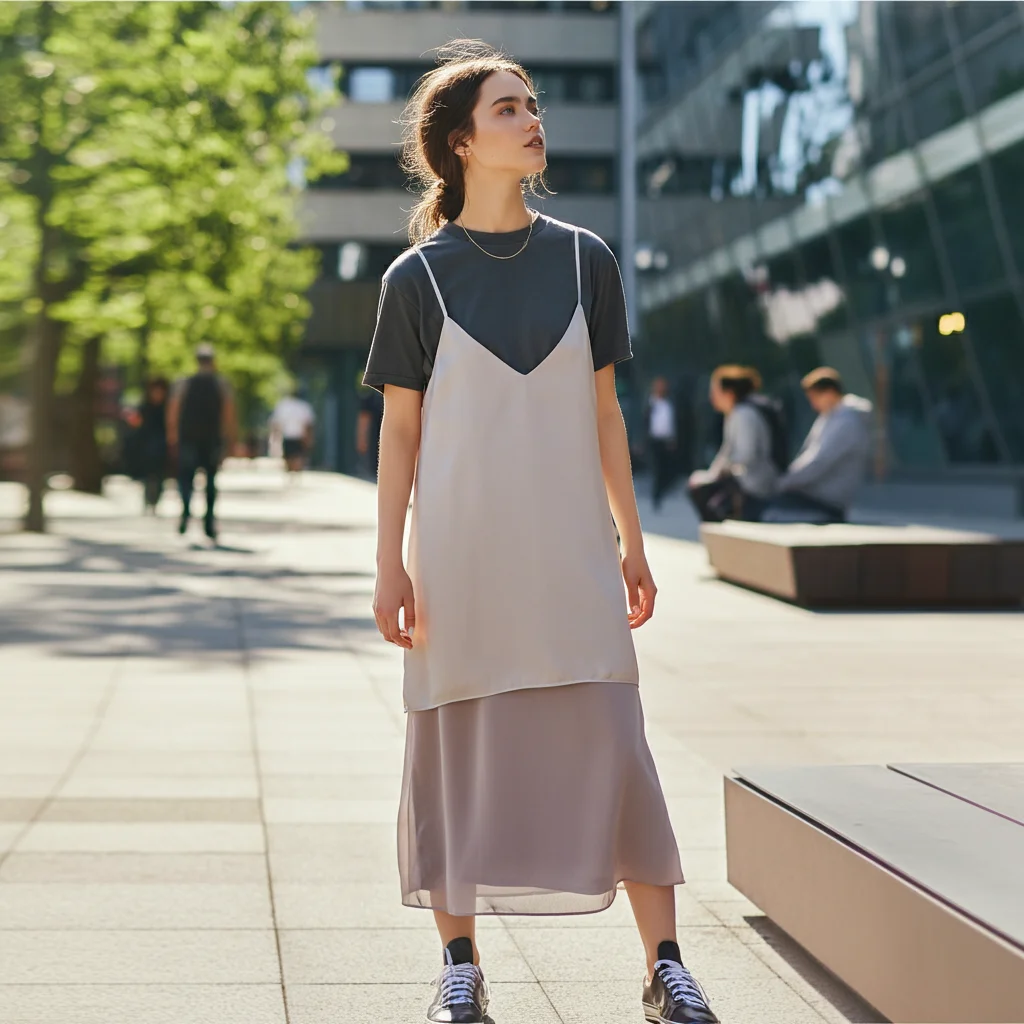 Layered Slip Dress with a T-Shirt