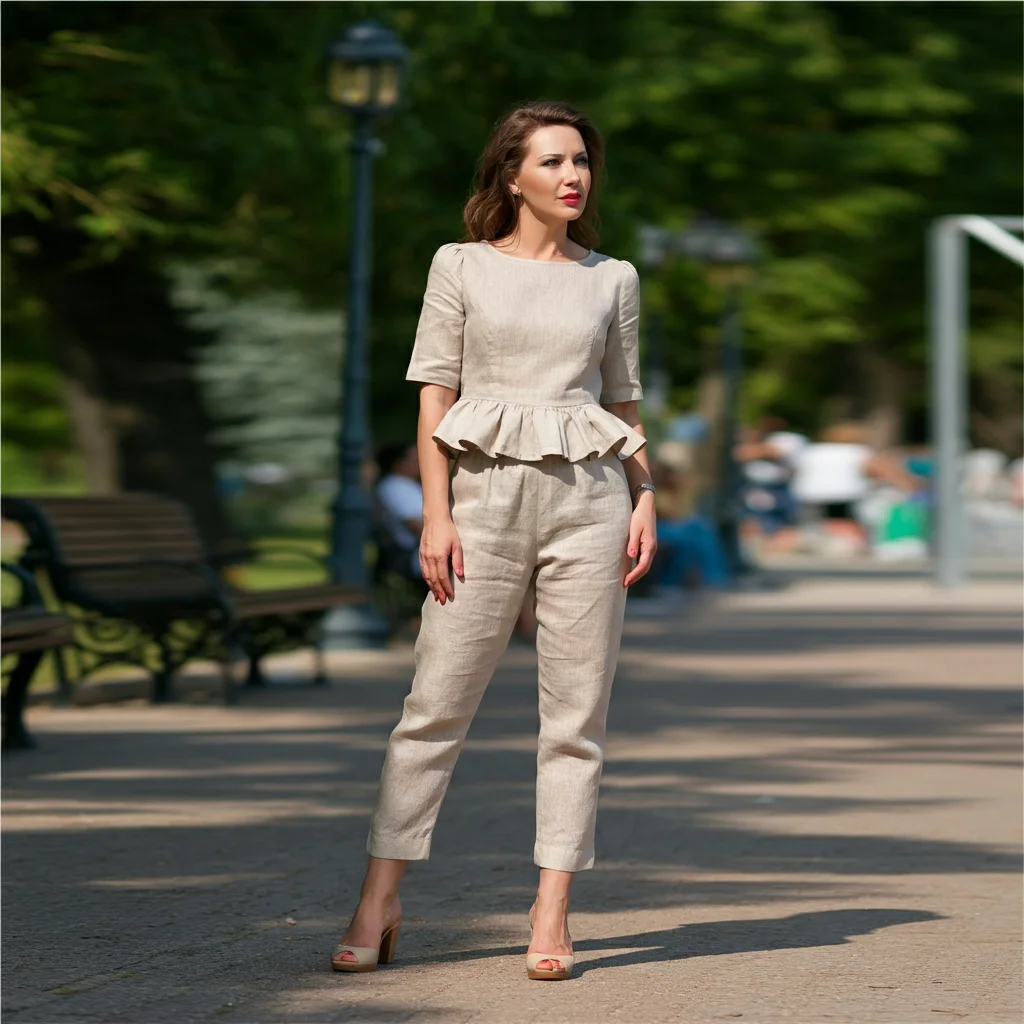 Linen Pants with a Peplum Top