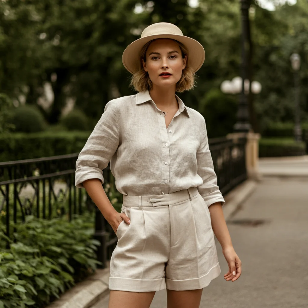 Linen Shirt with Tailored Shorts