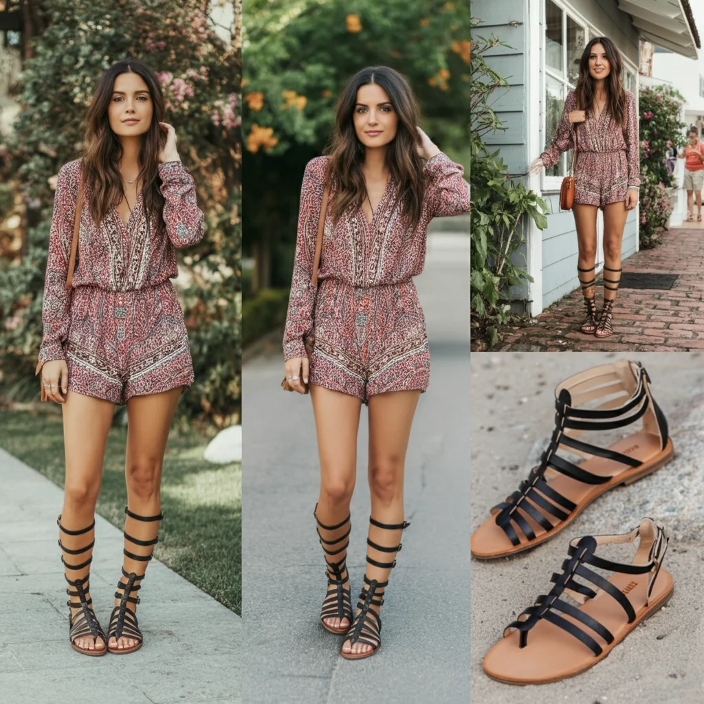 Long Sleeve Romper with Gladiator Sandals