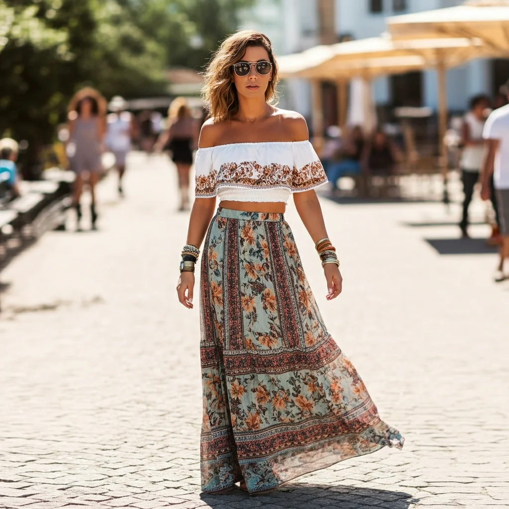 Off-Shoulder Top and Flowy Maxi Skirt