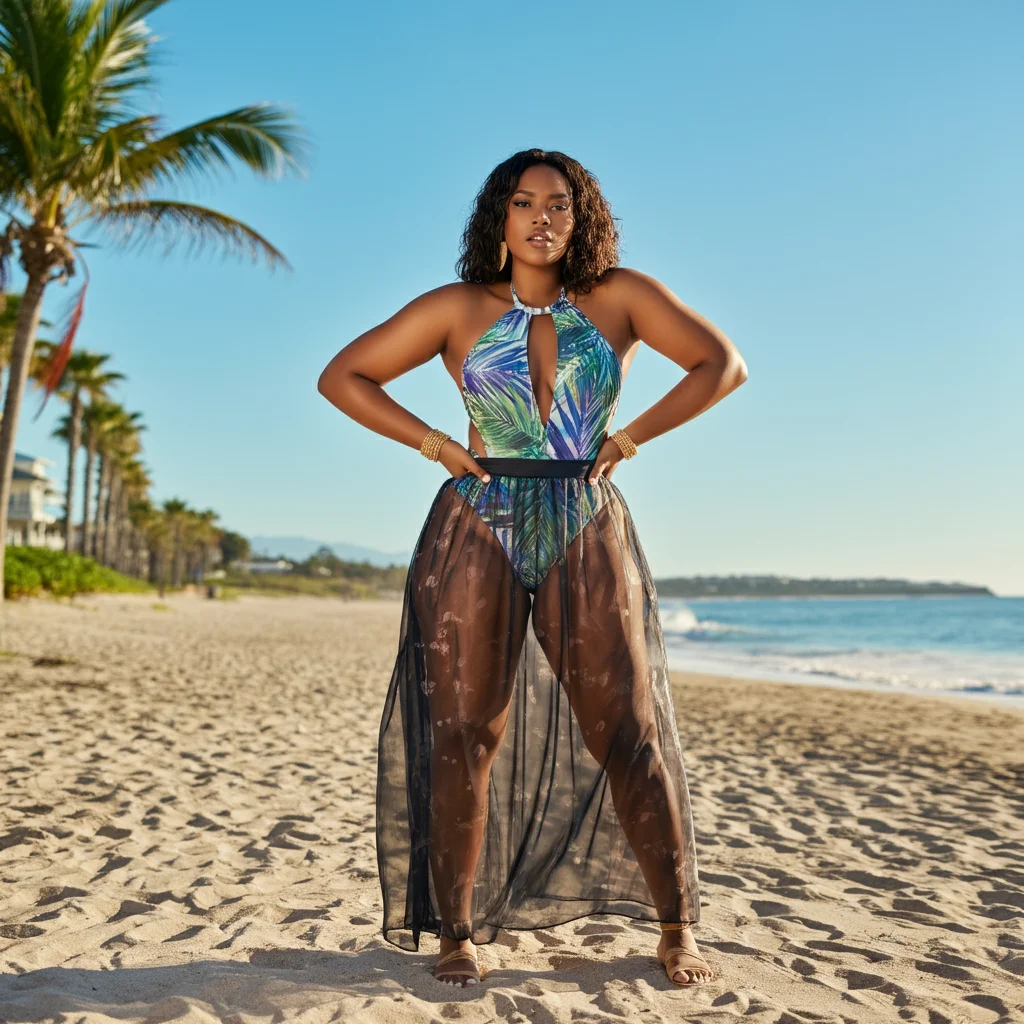 One-piece swimsuit with a Sheer Maxi Skirt
