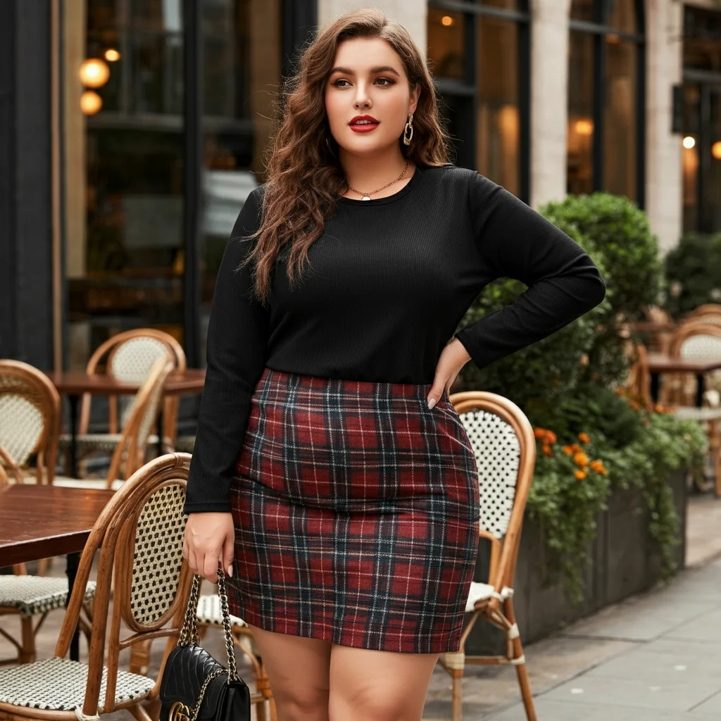 Plaid Mini Skirt with a Black Top