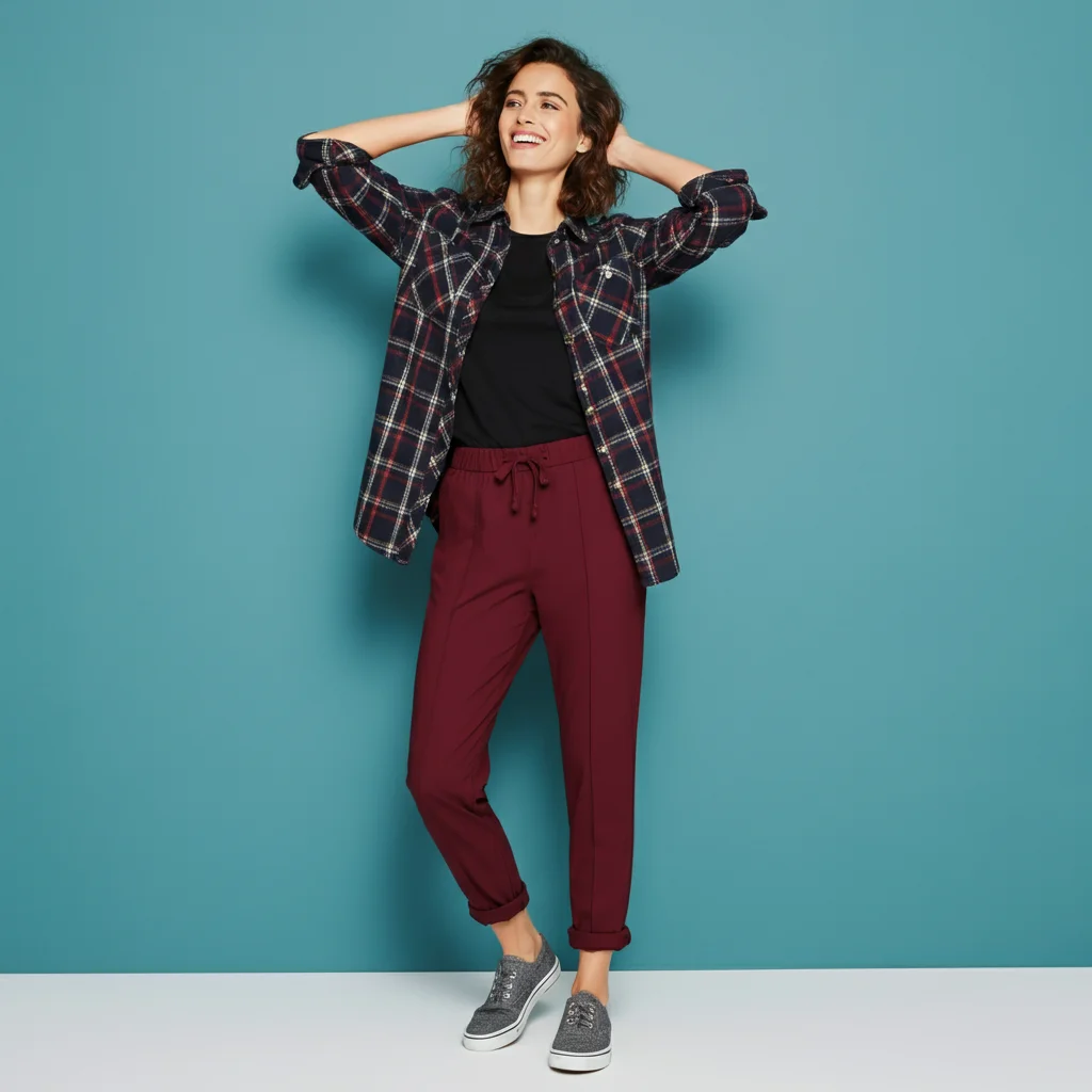 Plaid Shirt and Maroon Pants
